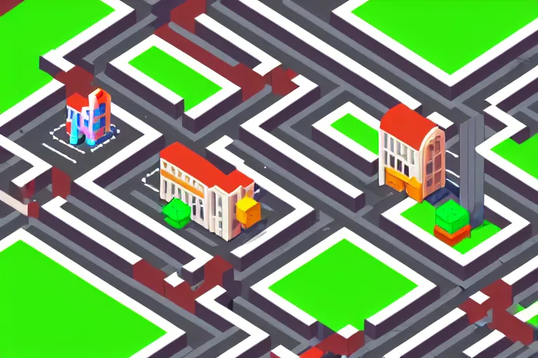 Prompt: isometric stylized pixel city, eboy, pixel art