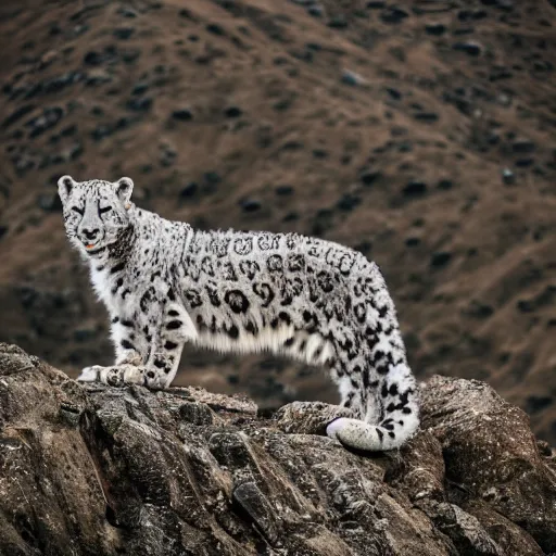 Prompt: snow leopard on mountain, XF IQ4, f/1.4, ISO 200, 1/160s, 8K, RAW, unedited, symmetrical balance, in-frame