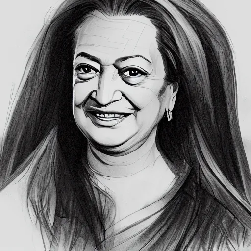 Image similar to sketch for Zaha Hadid portrait