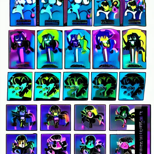 Image similar to official character sheets for a new vampire squid character, artwork in the style of splatoon from nintendo, black light rave, bright neon colors, spray paint, punk, tall thin build, adult character, fully clothed, colorful