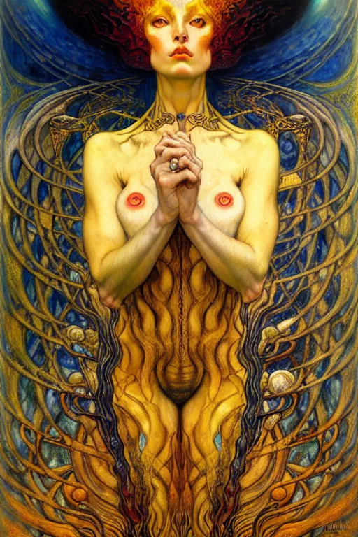 Image similar to Divine Chaos Engine by Karol Bak, Jean Delville, William Blake, Gustav Klimt, and Vincent Van Gogh, symbolist, visionary