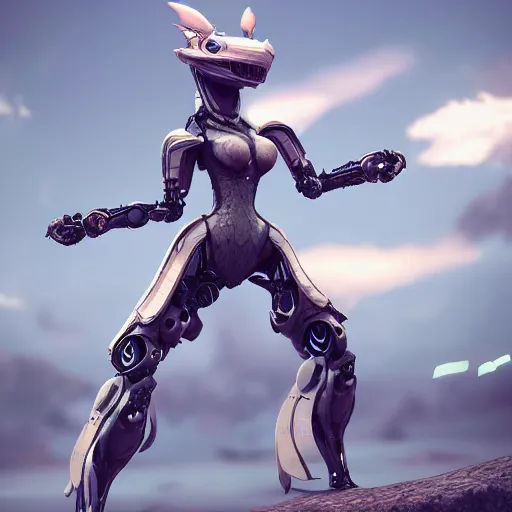 Image similar to a highly detailed beautiful anthropomorphic robot female dragon with smooth and streamlined armor, doing an elegant pose on the beach, artstation, DeviantArt, professional, octane render