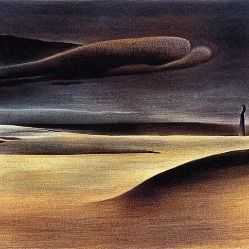 Image similar to a landscape portrait of black sunday during the dust bowl as imagined by salvador dali