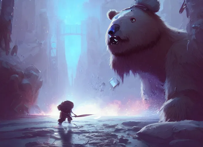 Prompt: highly detailed portrait of ice bear with axe, rampaging through san fransisco, art by greg rutkowski, loish, rhads, ferdinand knab, makoto shinkai and lois van baarle, ilya kuvshinov, rossdraws, tom bagshaw, global illumination, radiant light, detailed and intricate environment