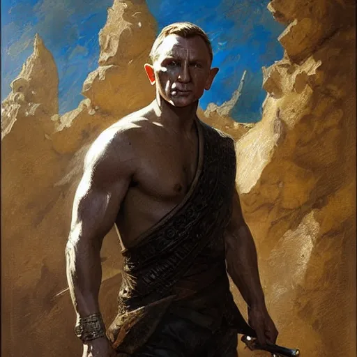 Image similar to daniel craig as a d & d style fighter, highly detailed painting by gaston bussiere, craig mullins, j. c. leyendecker, 8 k