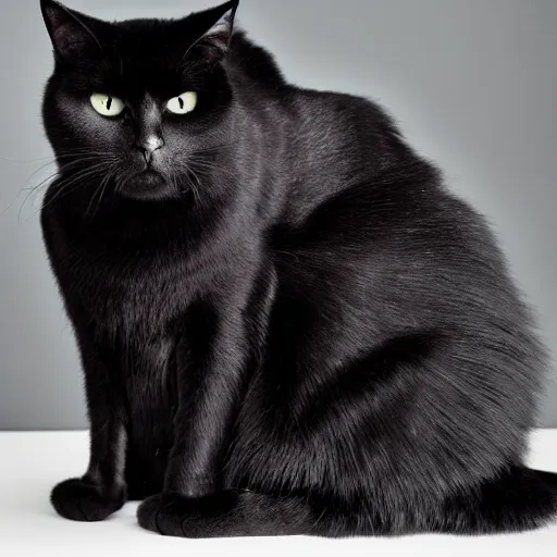 Image similar to studio photograph of a black cat sitting in a white room