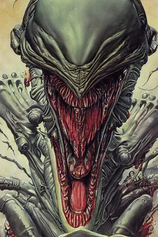 Prompt: alien monster by wayne barlow, norman rockwell, boris vallejo