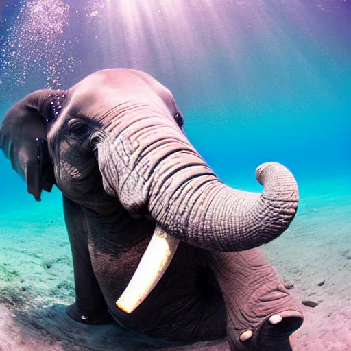 Prompt: underwater photograph of an elephant, bubbles