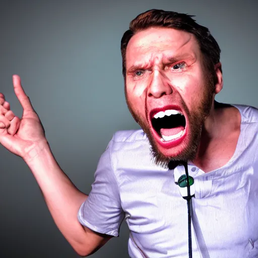 Image similar to a man screaming while standing behind jerma