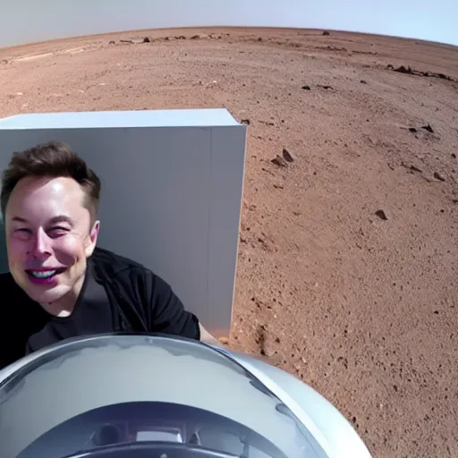 Image similar to Elon musk selfie with futuristic house on mars