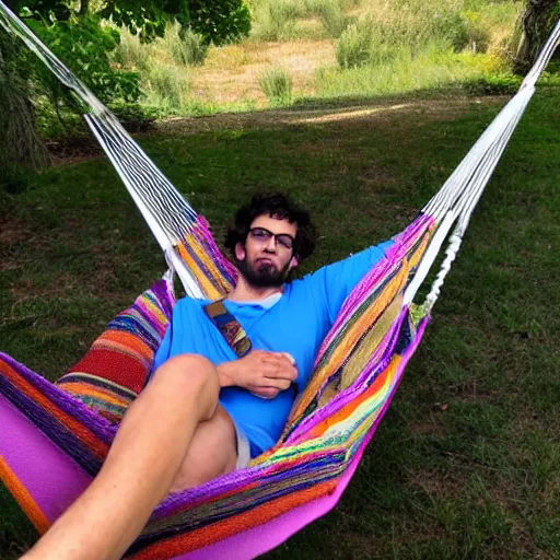 Prompt: my italian wise friend on a hammock