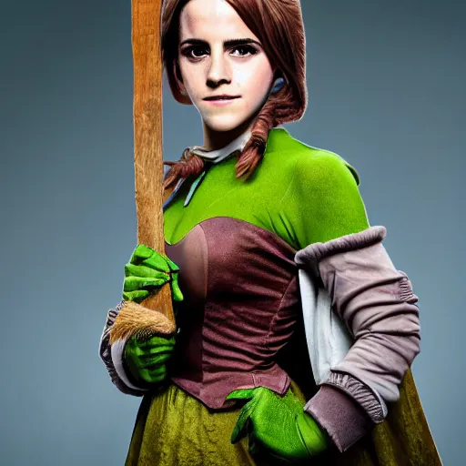 Image similar to Emma Watson in Shrek cosplay, (Sony a7R IV, symmetric balance, polarizing filter, Photolab, Lightroom, 4K, Dolby Vision, Photography Award)