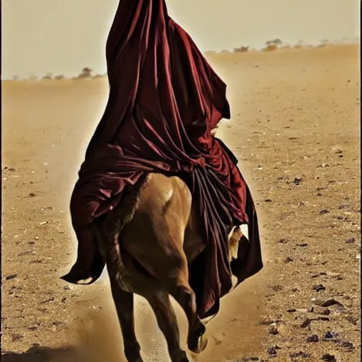 Prompt: beautiful burqa's woman, ride horse in saharan, dress like taliban, riffle on chest, dust, cinematic, dynamic pose, pinterest