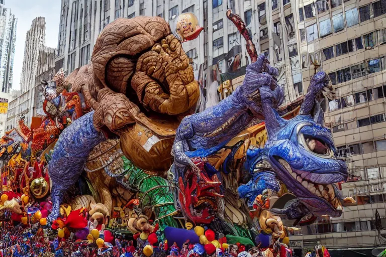 Image similar to photo of giant beautiful elaborate parade float designed by geoff darrow!!!!!!!! and ( ( ( ( ( ( hr giger ) ) ) ) ) ), in the macys parade, detailed 4 k photo