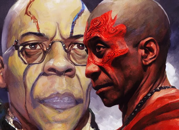 Prompt: a highly detailed beautiful portrait of gus fring as kratos, by gregory manchess, james gurney, james jean