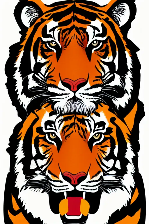 Image similar to A portrait of a tiger as evil warlord general, sticker, Anthropomorphized, portrait, highly detailed, colorful, illustration, smooth and clean vector curves, no jagged lines, vector art, smooth