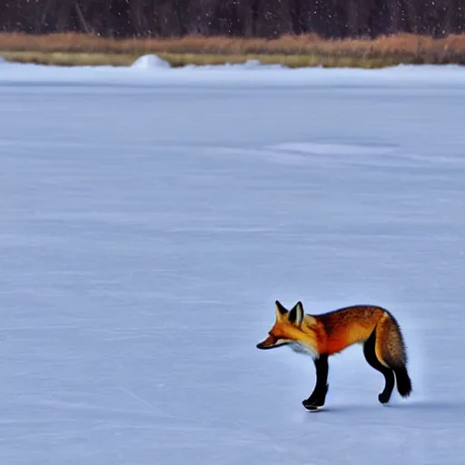 Prompt: a fox doing ice skating on a frozen lake