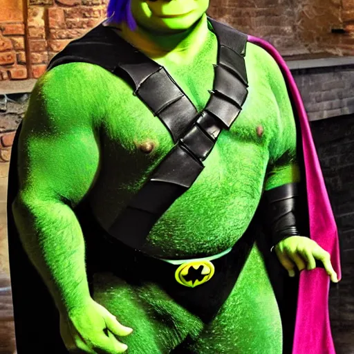 Image similar to shrek in batman costume