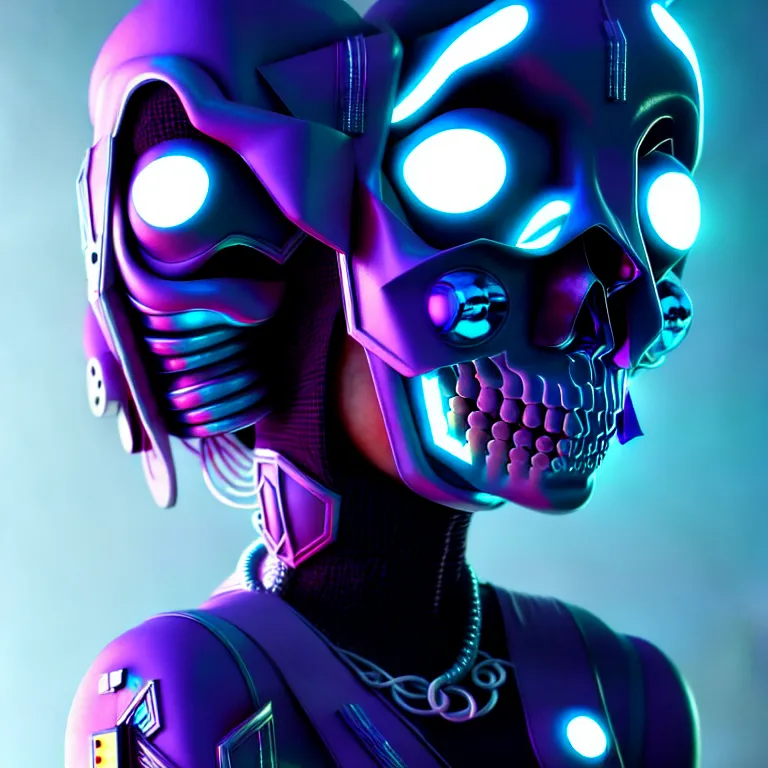 Image similar to futuristic cyberpunk princess in skull mask symmetrical artwork by Tooth Wu and wlop and beeple. octane render, trending on artstation, greg rutkowski very coherent symmetrical artwork. cinematic, hyper realism, high detail, octane render, 8k