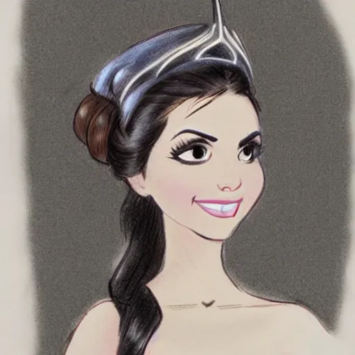 Prompt: milt kahl sketch of victoria justice with done up hair, tendrils and ponytail as princess padme from star wars episode 3