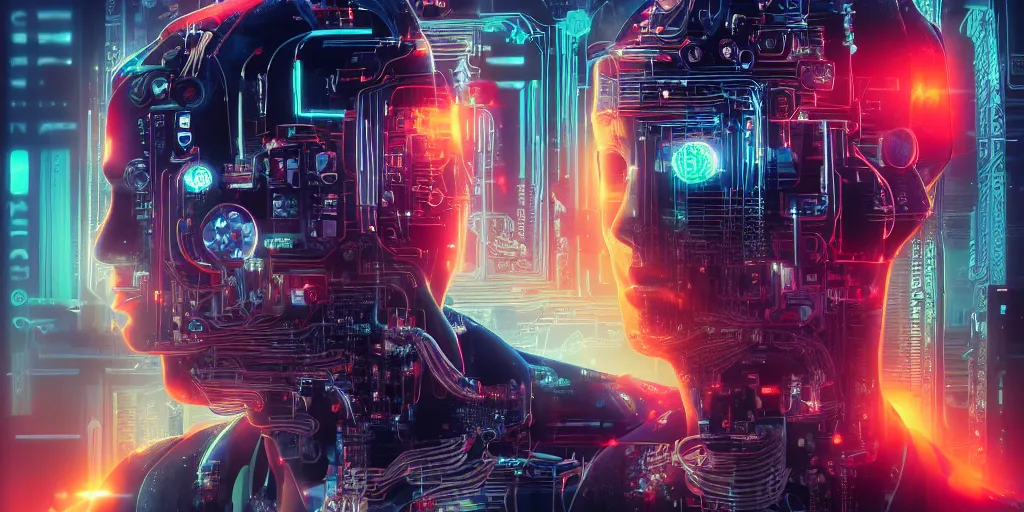 Prompt: portrait of computer & circuits, 8 k, by tristan eaton, trending on deviantart, face enhance, hyper detailed, minimalist, cybernetic, android, blade runner, full of colour, super detailed, cinematic, unreal engine, octane render