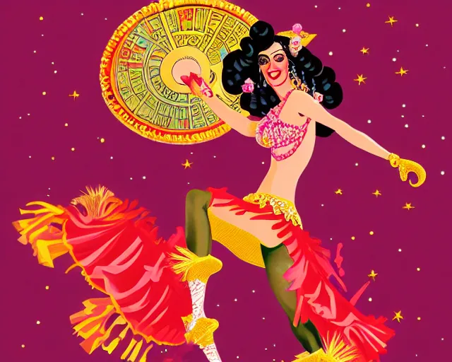 Prompt: teenage cher as a cancan dancer in art deco style, champagne commercial, artstation, illustration, bright, cheerful, detailed and intricate environment