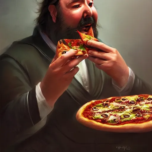 Prompt: pavarotti eating pizza, huggy wuggy from poppy playtime video game, fullbody, ultra high detailed, oil painting, greg rutkowski, charlie bowater, yuumei, yanjun cheng, unreal 5, daz, hyperrealistic, octane render, rpg portrait, dynamic lighting, fantasy art, beautiful face
