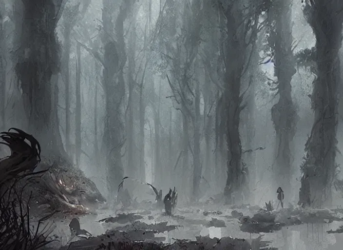 Image similar to a forest made of hair that never stops growing, concept art, art by greg rutkowski, thriller scene