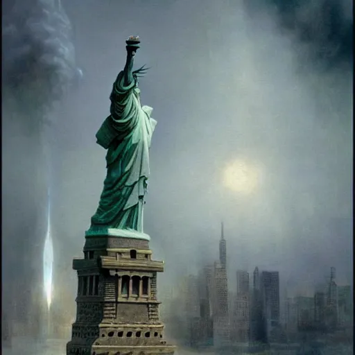 Image similar to statue of liberty, whiteness | highly detailed matte painting, hyperrealistic, very intrincate | cinematic lighting, award - winning | by rachel ruysch, giger, beksinski and bocklin | by austin osman spare and william blake, trending on artstation, cgsociety, official art, octane.