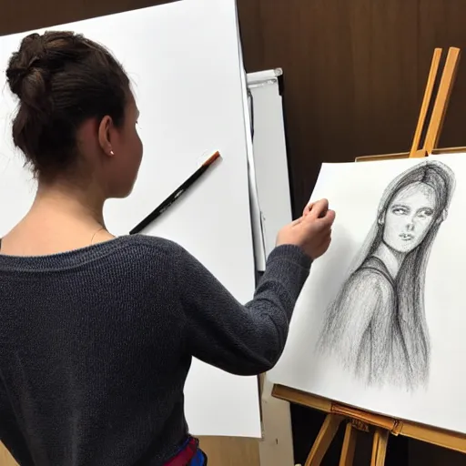 Prompt: art student drawing live model in class