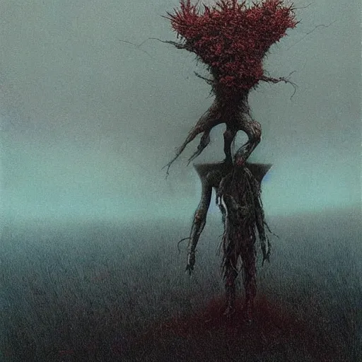 Image similar to 🍁 beksinski, eldritch, apocalypse, creepy creature, horror spooky