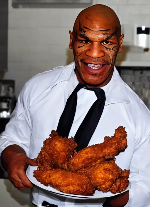 Image similar to fried chicken with mike tyson's face.