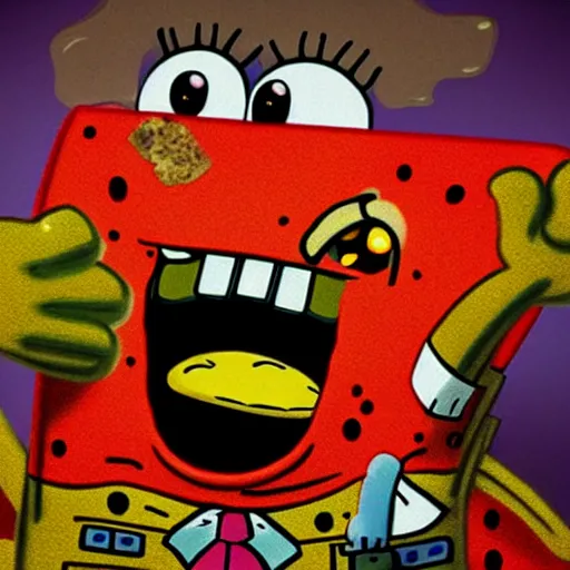 Image similar to spongebob squarepants, evil!!!!!!! sharp teeth, horror, realistic, studio photo