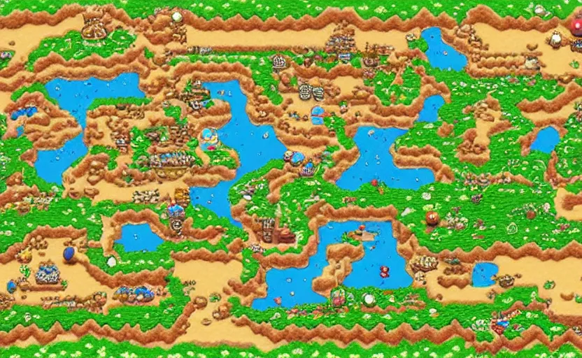 Image similar to super mario world map photorealistic