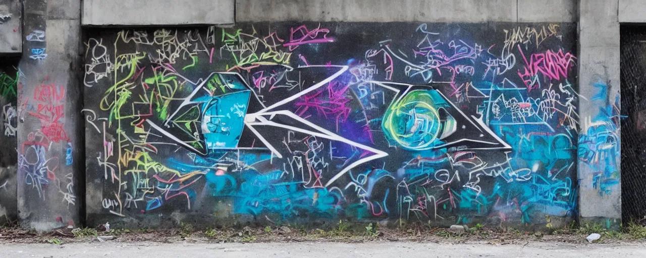 Prompt: cryptic symbols graffiti ufo urban art