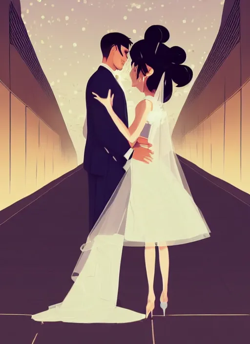 Image similar to a bride and groom on their wedding day. clean cel shaded vector art. shutterstock. behance hd by lois van baarle, artgerm, helen huang, by makoto shinkai and ilya kuvshinov, rossdraws, illustration, art by ilya kuvshinov