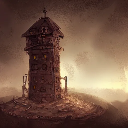 Image similar to an abandoned old,rusty, claimed by nature clock tower in a dark enormous cave, painting, illustration, Concept art, art station, DeviantArt