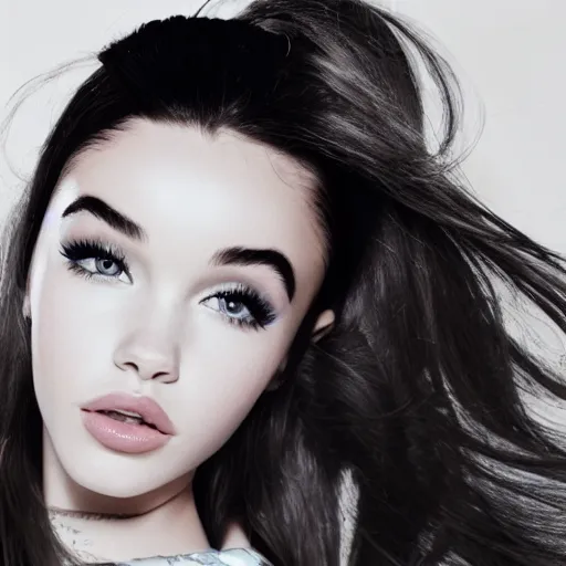 Prompt: 3 5 mm photo of a genetic mix of madison beer and dove cameron as a model