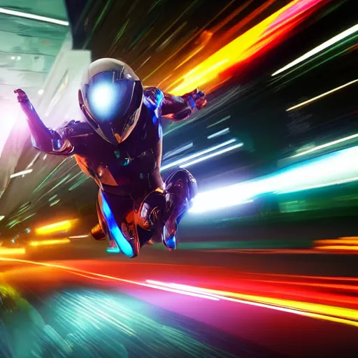 Image similar to speed, diverse fast cybersuits, from behind, motion blur, bokeh, wide wide angle, vivid, elaborate, highly detailed, beautiful lighting