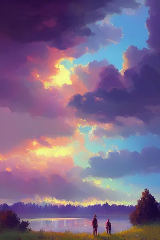 Image similar to enlightenment dramatic light, impressionist painting, colorful clouds, digital painting, artstation, simon stalenhag