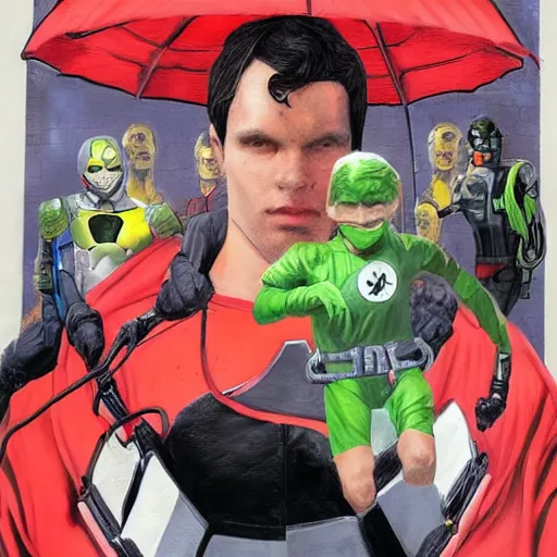Image similar to Alex Ross and Sergio Bleda and Jérémy Petiqueux and Alex Maleev artwork of a portrait of a boy super scientest in a scace suit costume