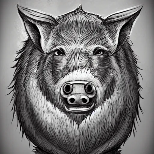 Image similar to portrait of serious wild boar, cartoon, mystical, rpg character, d & d, humblewood art style, concept art, fantasy