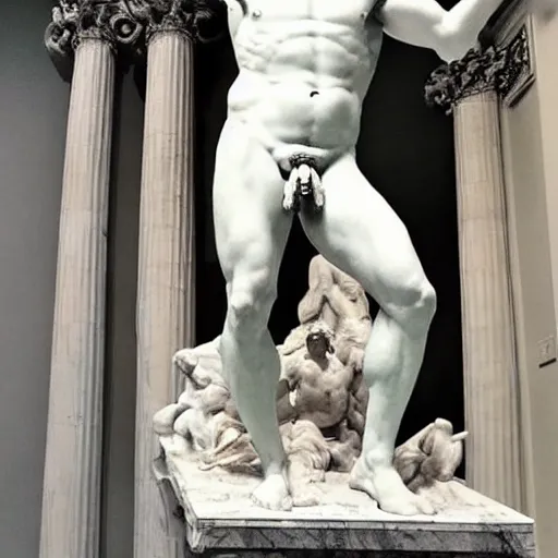 Image similar to Bernie Sanders posing seductively, Greek marble statue by Michelangelo, detailed, masterpiece