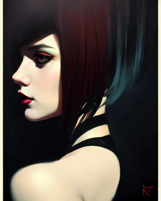 Image similar to stylized portrait by aykutmakut of an artistic pose, composition, young cute serious fancy lady with black paint in her face, cinematic moody colors, realistic shaded, fine details, realistic shaded lighting poster by ilya kuvshinov, magali villeneuve, artgerm, jeremy lipkin and michael garmash and rob rey