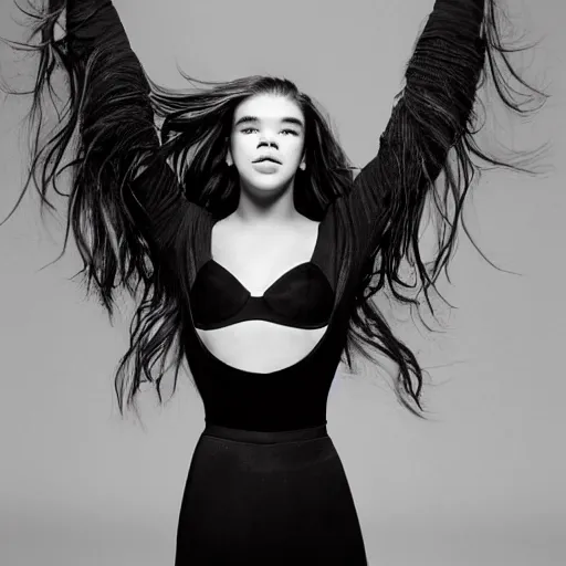 Image similar to hailee steinfeld with her arms above her head posing for a photoshoot, professional modeling photography