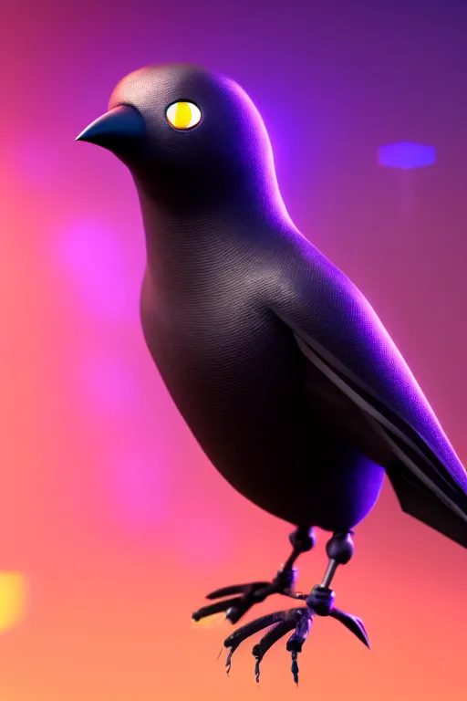 Image similar to high quality 3 d render very cute cyborg crow! sings into microphone!, cyberpunk highly detailed, unreal engine cinematic smooth, in the style of blade runner & detective pikachu, hannah yata charlie immer, moody light, low angle, uhd 8 k, sharp focus