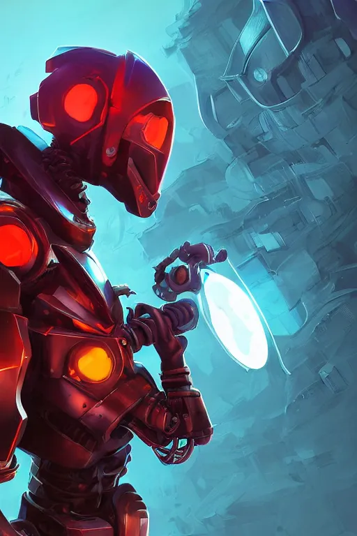 Image similar to epic mask helmet robot ninja portrait stylized as fornite style game design fanart by concept artist gervasio canda, behance hd by jesper ejsing, by rhads, makoto shinkai and lois van baarle, ilya kuvshinov, rossdraws global illumination radiating a glowing aura global illumination ray tracing hdr render in unreal engine 5