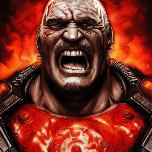 Prompt: Hulk Hogan as a Gears of War character digital illustration portrait design by, Mark Brooks and Brad Kunkle detailed, gorgeous lighting, wide angle action dynamic portrait