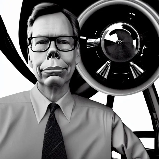 Prompt: a photo of bob lazar standing by honda jet engine car, cinematic lighting, detailed symmetrical face, photorealistic, highly detailed