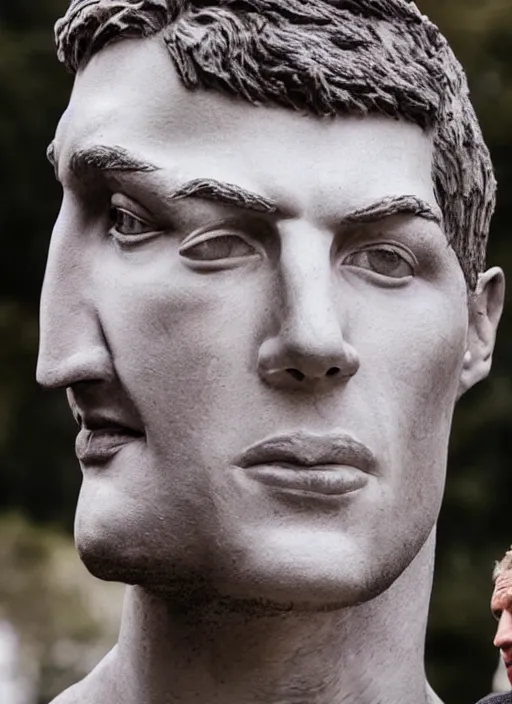 Image similar to a handsome sculpted face twice the size of a human, examining a handsome giant's face, running your hand across the cheekbones and dimples of a giant, face focus, wholesome, romantic